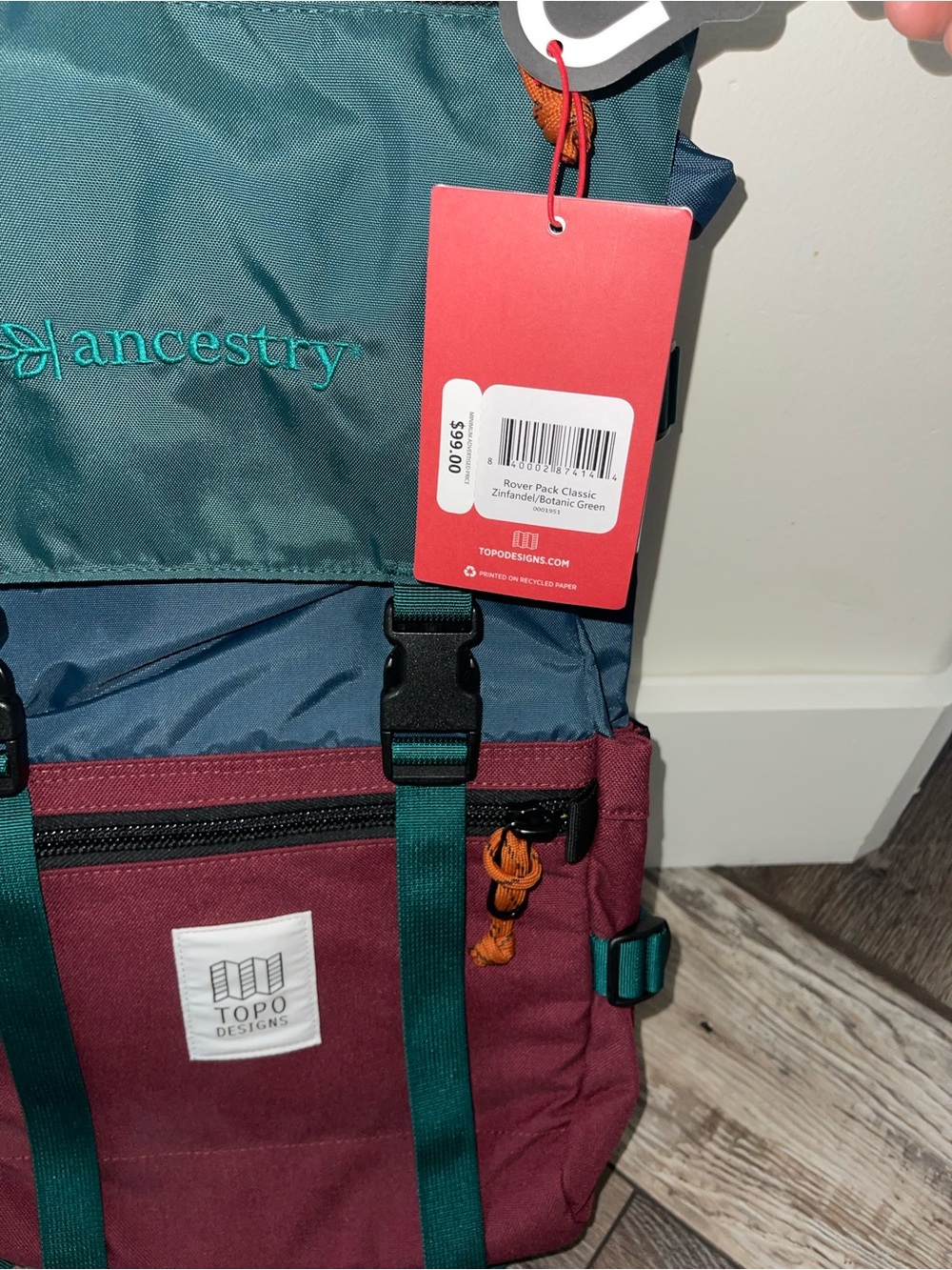 Topo Designs Rover Pack Classic Laptop Backpack Zinfandel/ Botanic Green Branded - Picture 2 of 4
